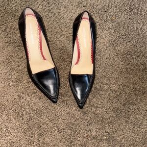 Johnston & Murphy Glossy Brownish-Black Stitched Leather Pointed Heels